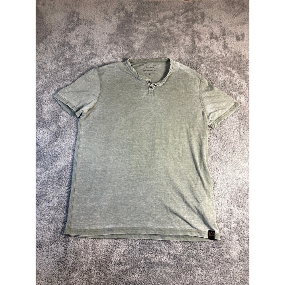 Lucky Brand Venice Burnout Henley Shirt Mens Medium Green Short Sleeve Tee